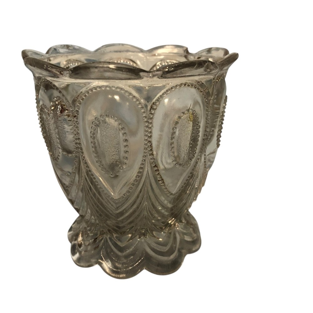 Vintage US Glass Clear Flint Glass Peacock Feather Sugar Bowl